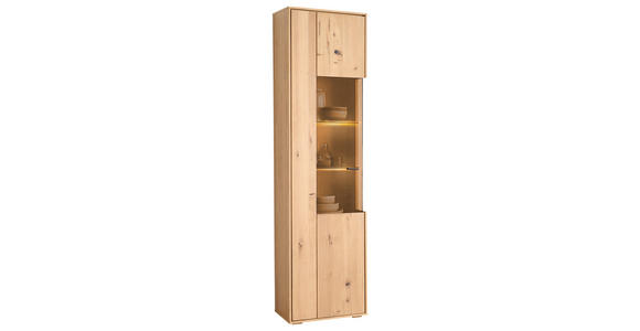 VITRINE in furniert, massiv Asteiche Eichefarben - Eichefarben/Schwarz, Natur, Glas/Holz (52/205/38cm) - Cantus