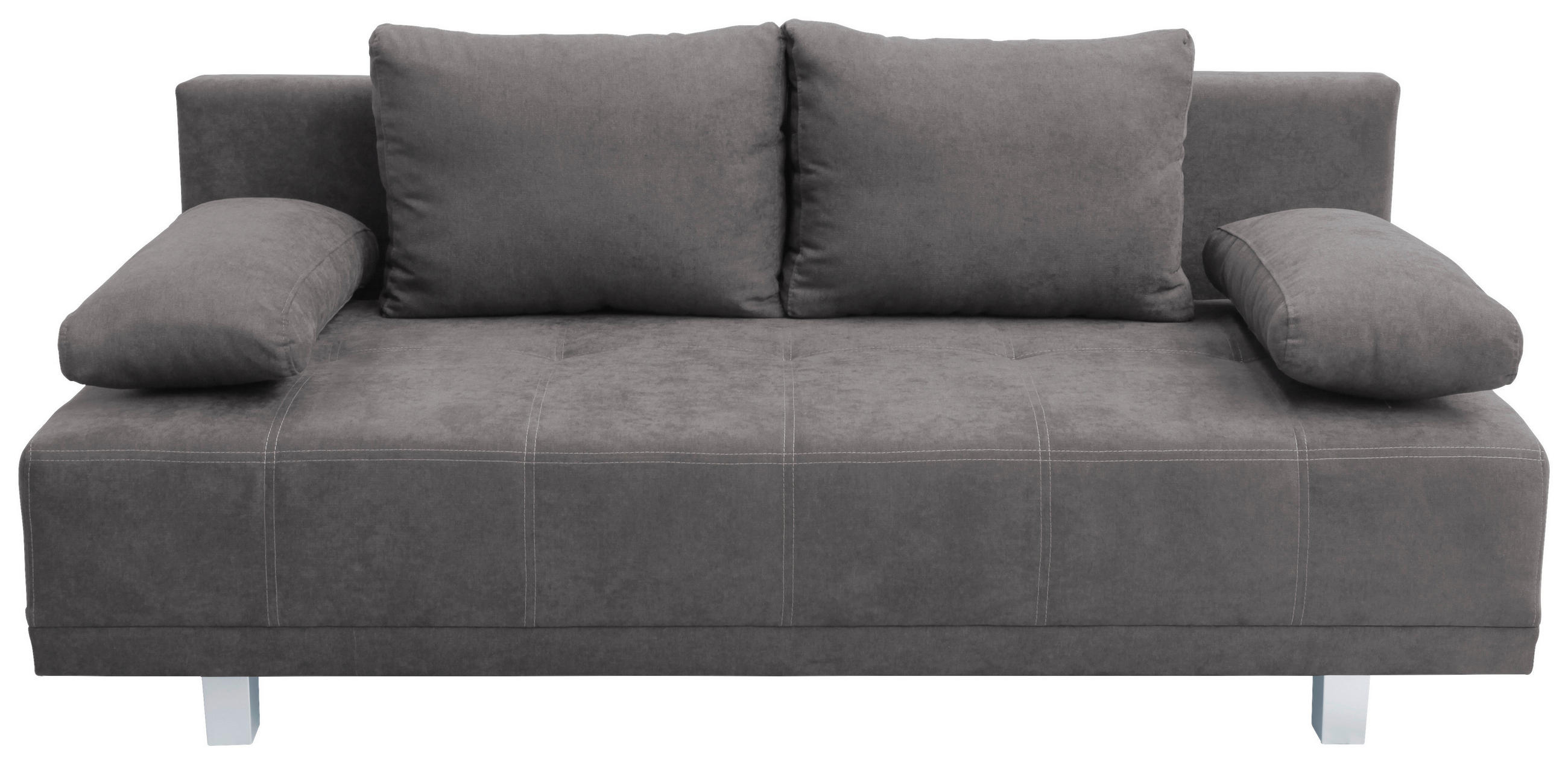 SCHLAFSOFA Samt Graubraun  inkl. Rückenkissen, Armlehnenkissen, Bettkasten, Schlaffunktion  - Chromfarben/Graubraun, Design, Kunststoff/Textil (194/77/89cm) - MID.YOU