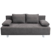 SCHLAFSOFA Samt Graubraun  inkl. Rückenkissen, Armlehnenkissen, Bettkasten, Schlaffunktion  - Chromfarben/Graubraun, Design, Kunststoff/Textil (194/77/89cm) - MID.YOU