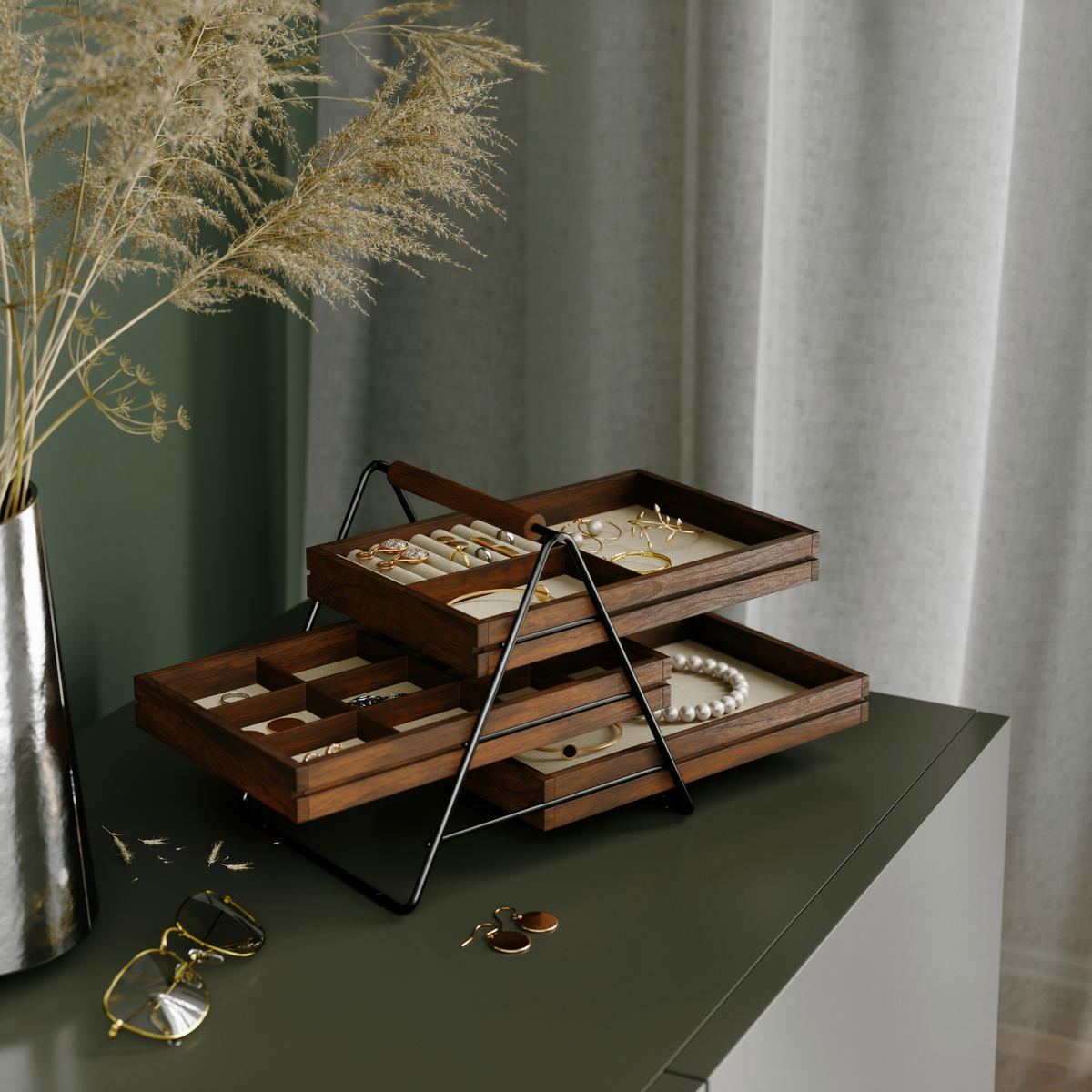 ORGANIZÉR NA ŠPERKY - černá/barvy vlašských ořechů, Basics (18/20/28cm) - Umbra