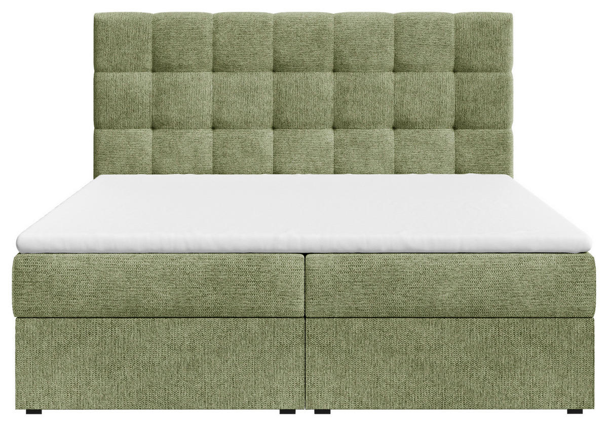 BOXBETT 160/200 cm,  in Dunkelgrün, Bettkasten, Topper, H2 + H3 = mittel + fest  - Dunkelgrün/Schwarz, MODERN, Holz/Kunststoff (160/200cm) - Livetastic
