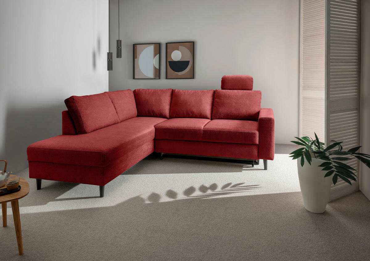 ECKSCHLAFSOFA in Rot Textil   - Rot/Schwarz, Modern, Holz/Textil (200/242cm) - Livetastic