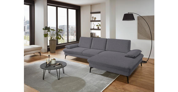 ECKSOFA in Chenille, Mikrofaser Grau  299/157 cm  - Schwarz/Grau, Design, Textil/Metall (299/157cm) - Dieter Knoll