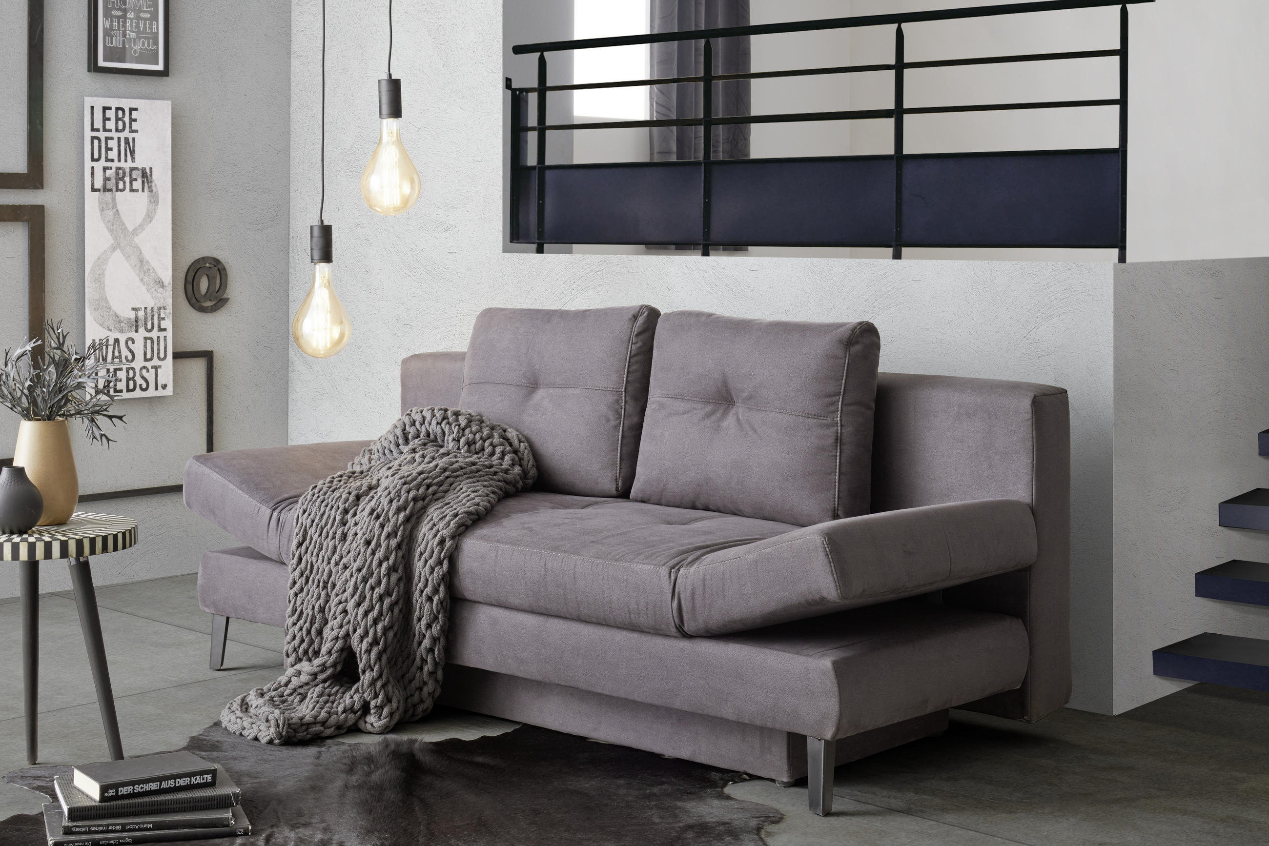 SCHLAFSOFA in Flachgewebe Dunkelgrau  - Dunkelgrau/Schwarz, Design, Textil/Metall (200/85/90cm) - Novel