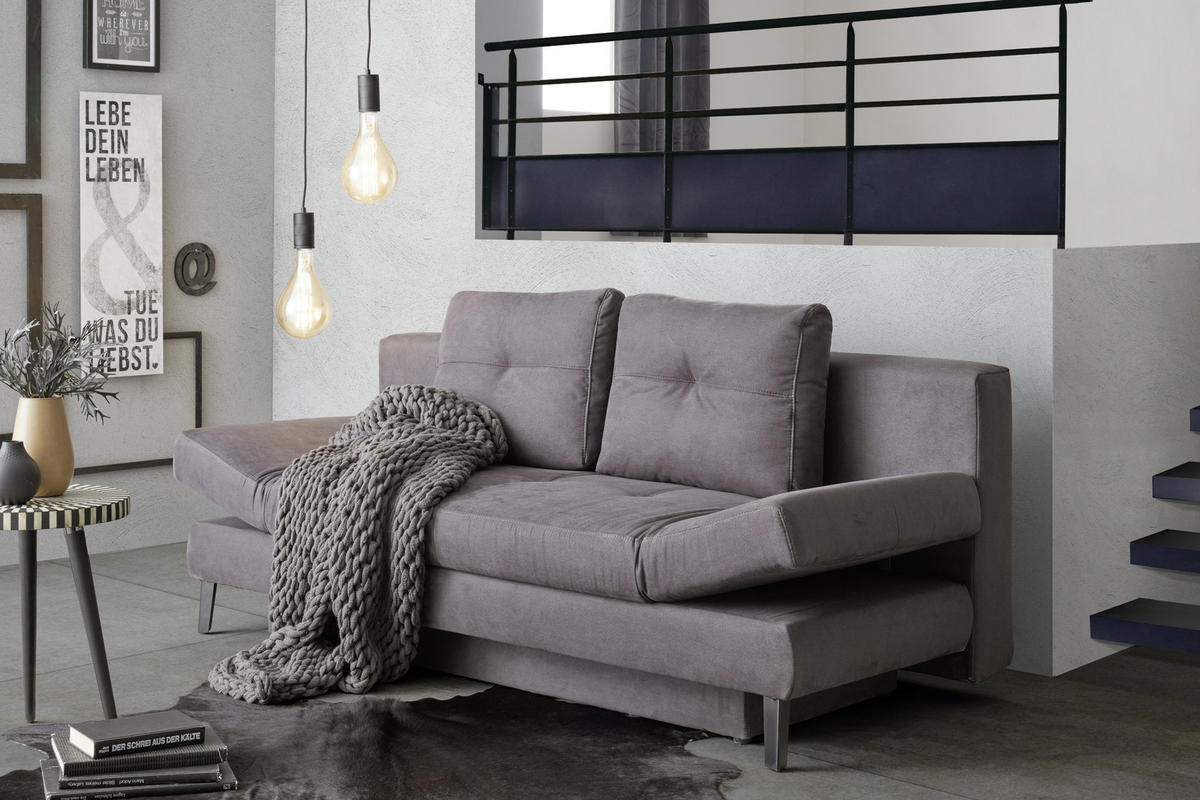 SCHLAFSOFA in Flachgewebe Dunkelgrau  - Dunkelgrau/Schwarz, Design, Textil/Metall (200/85/90cm) - Novel