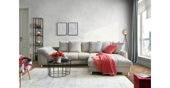 ECKSOFA Grau, Silberfarben Webstoff - Silberfarben/Grau, Design, Textil/Metall (337/228cm) - Carryhome
