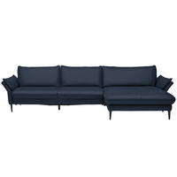 ECKSOFA in Echtleder Dunkelblau  - Schwarz/Dunkelblau, Design, Leder/Metall (334/172cm) - Valdera