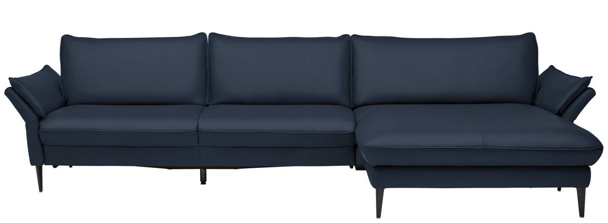 ECKSOFA in Echtleder Dunkelblau  - Schwarz/Dunkelblau, Design, Leder/Metall (334/172cm) - Valdera
