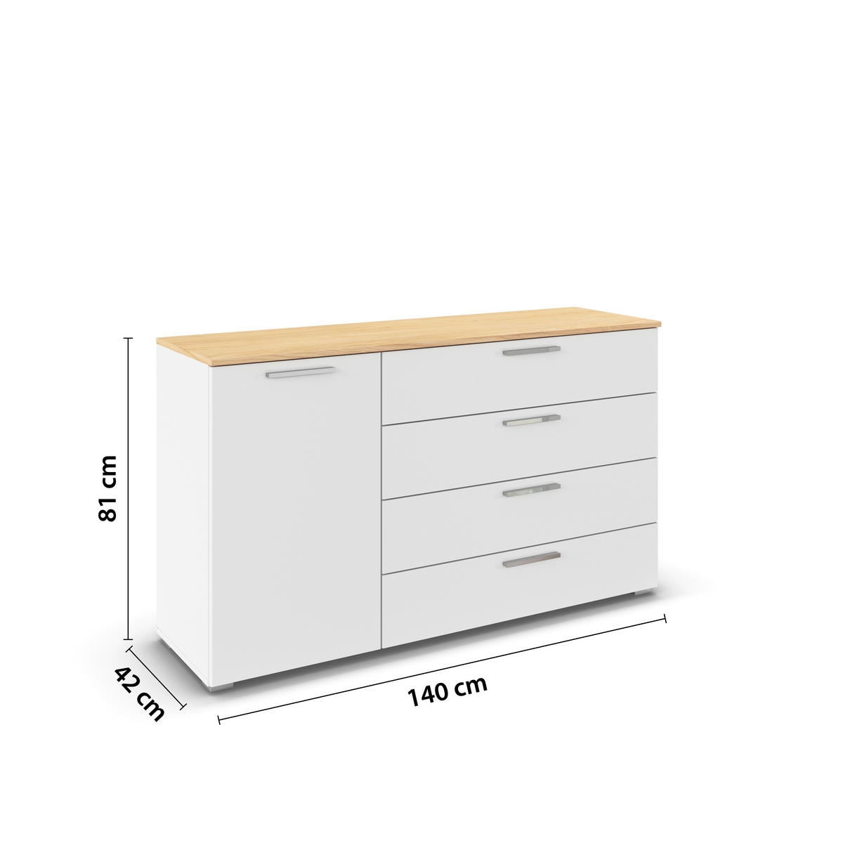 KOMMODE  in 140/81/42 cm  - Chromfarben/Eichefarben, KONVENTIONELL, Holzwerkstoff (140/81/42cm) - Rauch Möbel