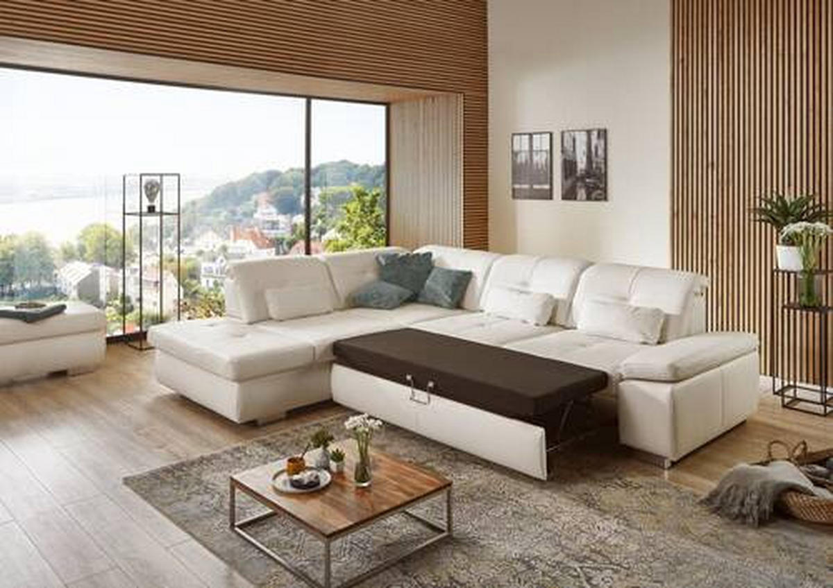 ECKSOFA in Echtleder Weiss  - Weiss, Basics, Leder/Metall (260/312cm) - Beldomo Premium
