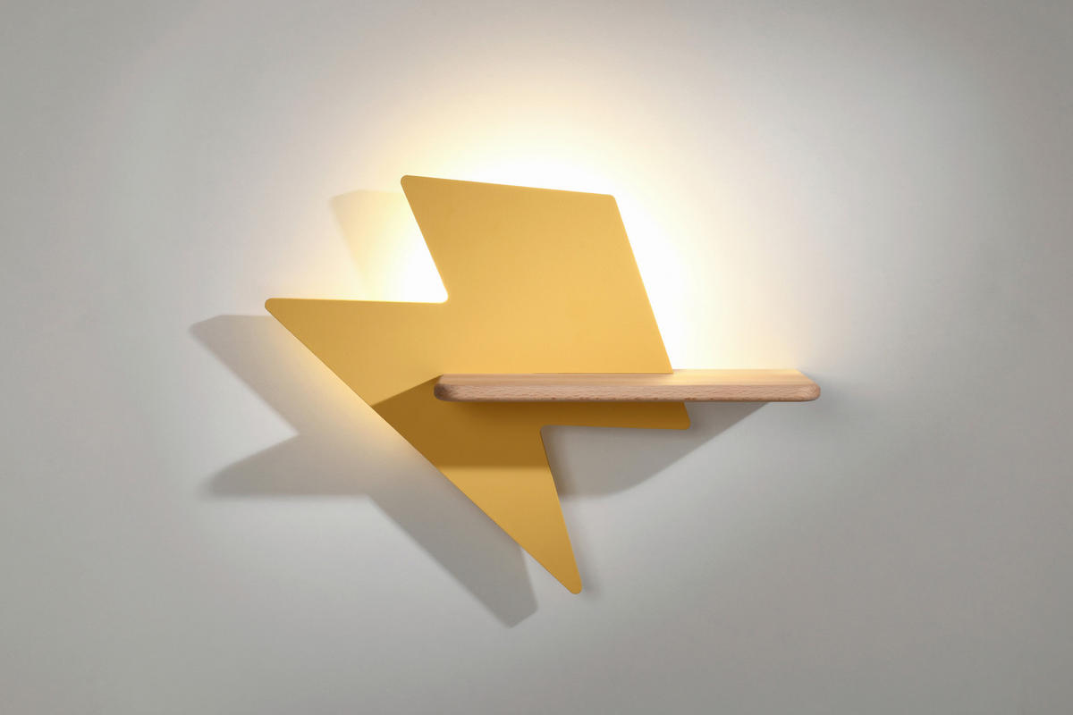 VÄGGLAMPA FÖR BARN LIGHTNING 40/12/31 cm   - gul, Basics, metall/trämaterial (40/12/31cm)
