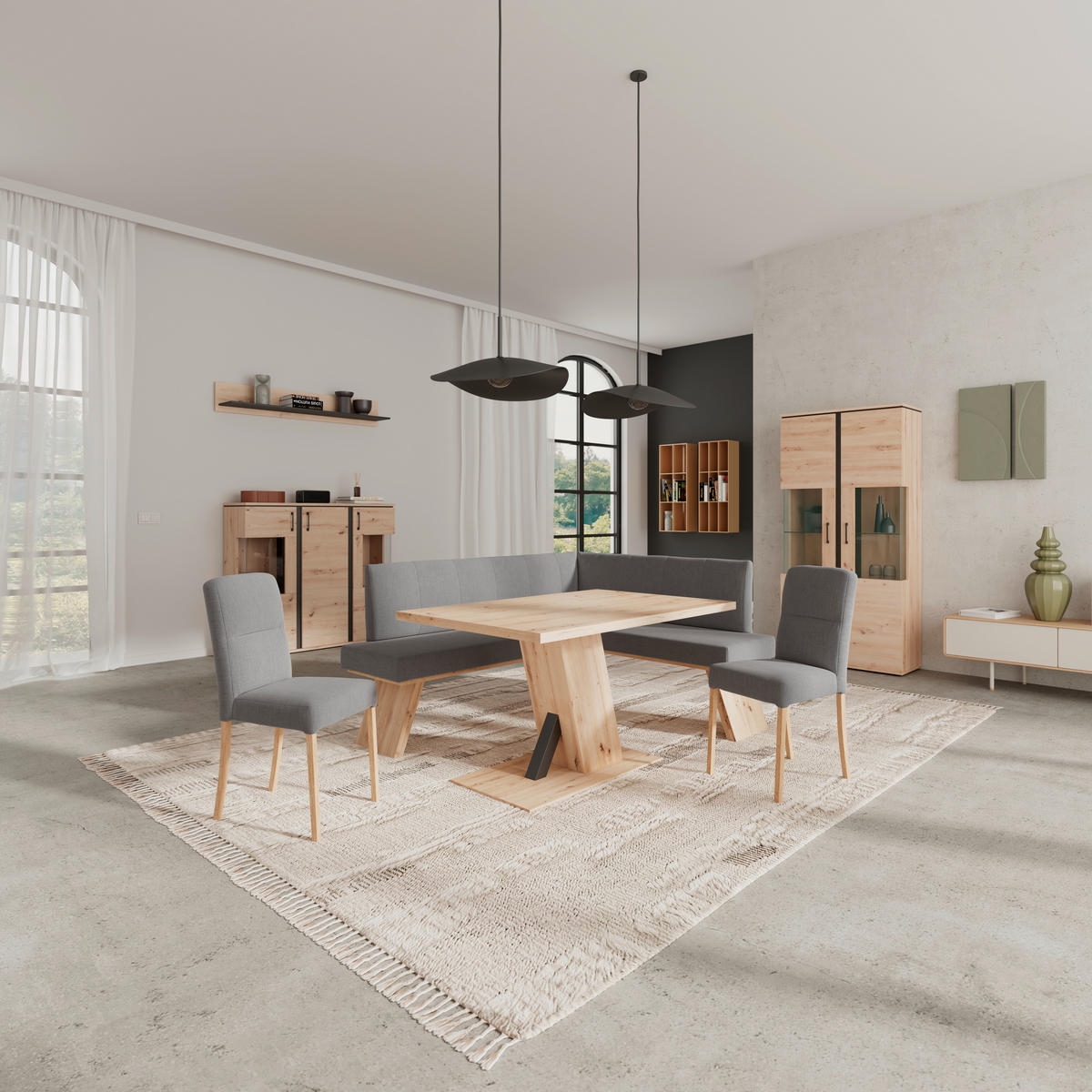 ECKBANK 185/150 cm Webstoff Dunkelgrau   - Eichefarben/Dunkelgrau, KONVENTIONELL, Textil (185/150cm) - Livetastic