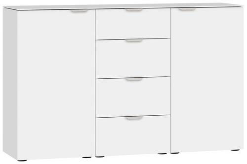 SIDEBOARD 135/87/43 cm  in Weiß  - Edelstahlfarben/Schwarz, Design, Glas/Holzwerkstoff (135/87/43cm) - Jutzler