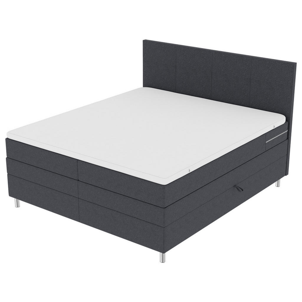 Thumbnail - Boxxx Boxspringbett, Anthrazit, Textil, H3, Höhe ca. 16 cm, 140x200 cm, Topper durchgehend, in verschiedenen Größen erhä...