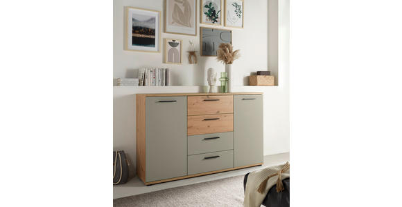 SIDEBOARD  150/92/38 cm 4 Schublade(n)  - Salbeigrün/Schwarz, KONVENTIONELL, Holzwerkstoff/Kunststoff (150/92/38cm) - Xora