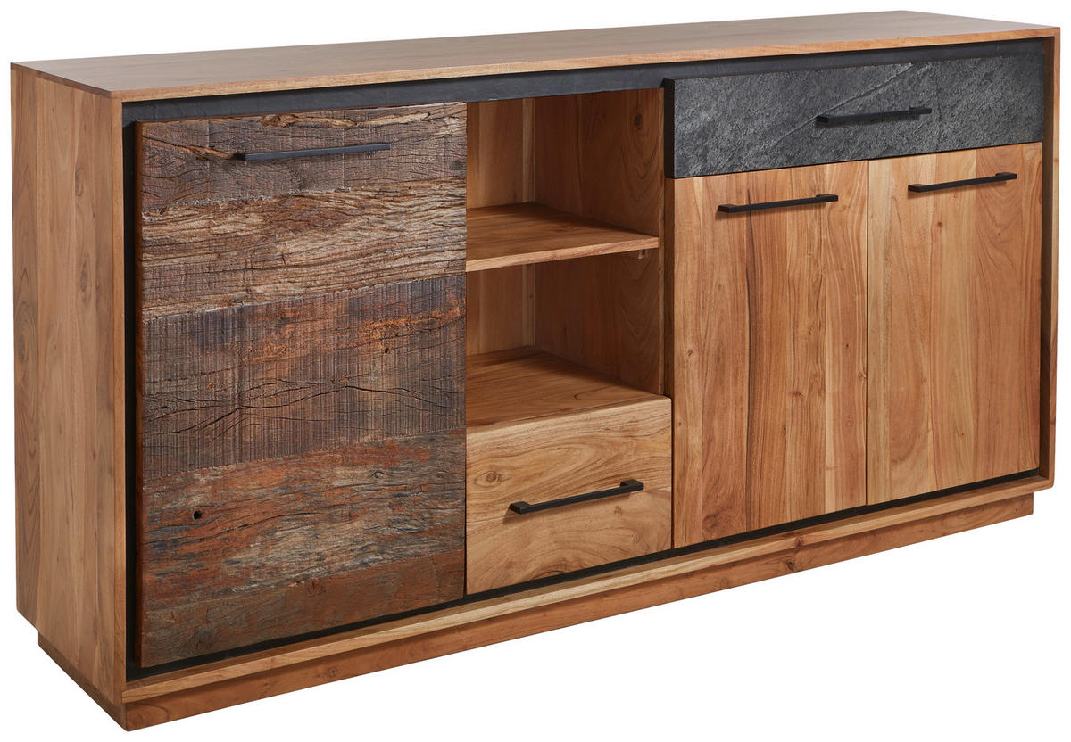 SIDEBOARD Akazie, Altholz furniert, massiv Braun, Akaziefarben, Dunkelgrau von LANDSCAPE