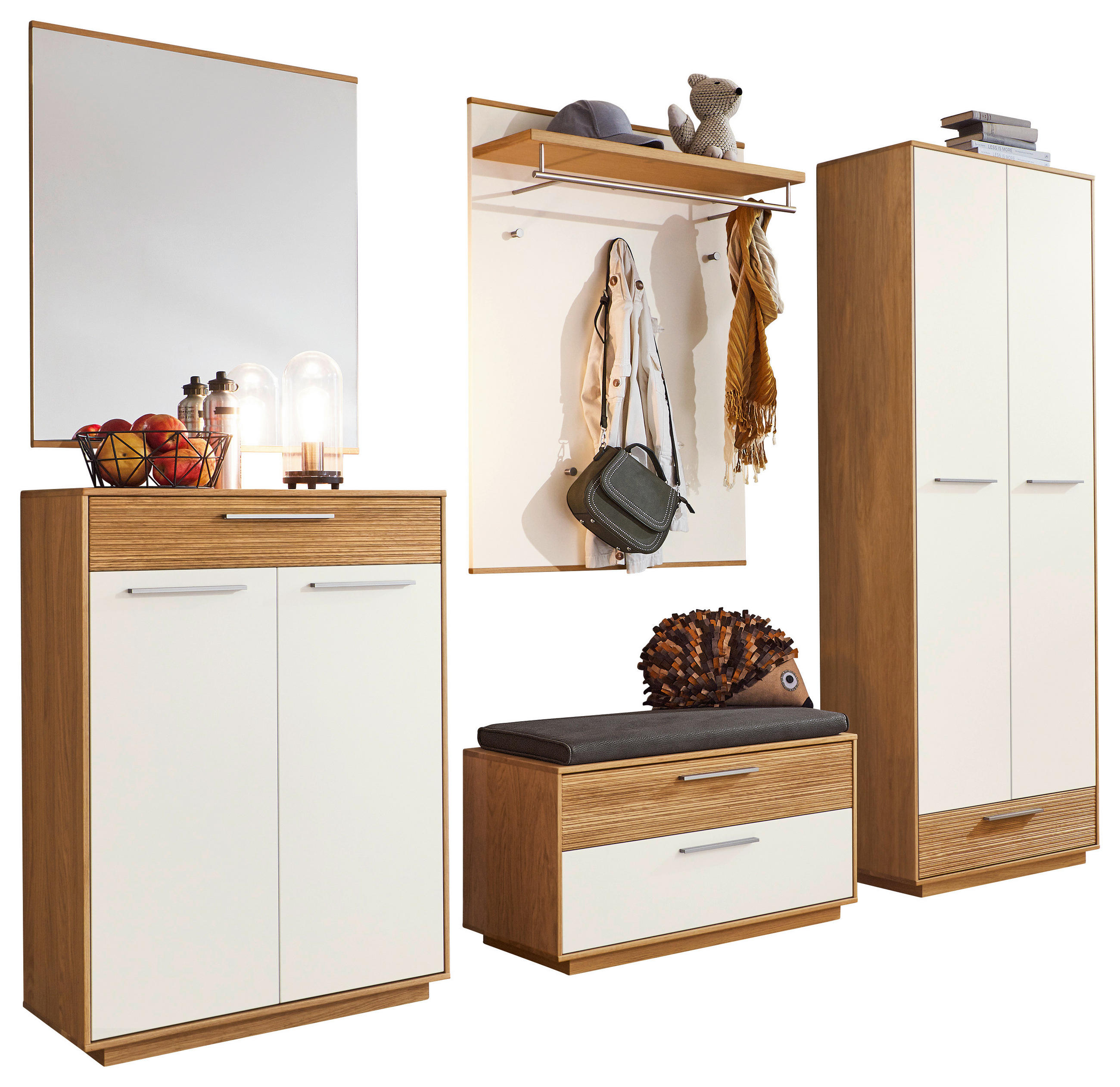 GARDEROBE 6-teilig in 250/195/40 cm - Weiss/Eichefarben, Design, Glas/Holz (250/195/40cm)