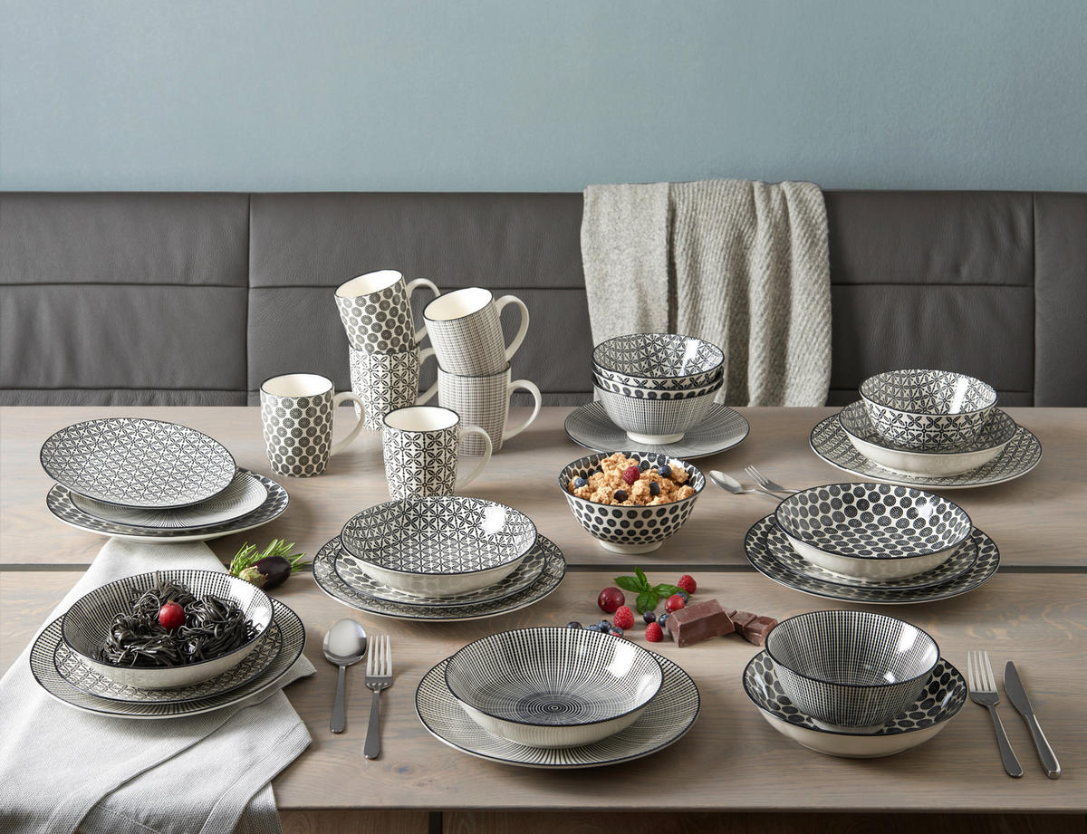 KOMBINOVANÝ SERVIS, 30-dielne, porcelán - čierna/biela, Lifestyle, keramika - Ritzenhoff Breker