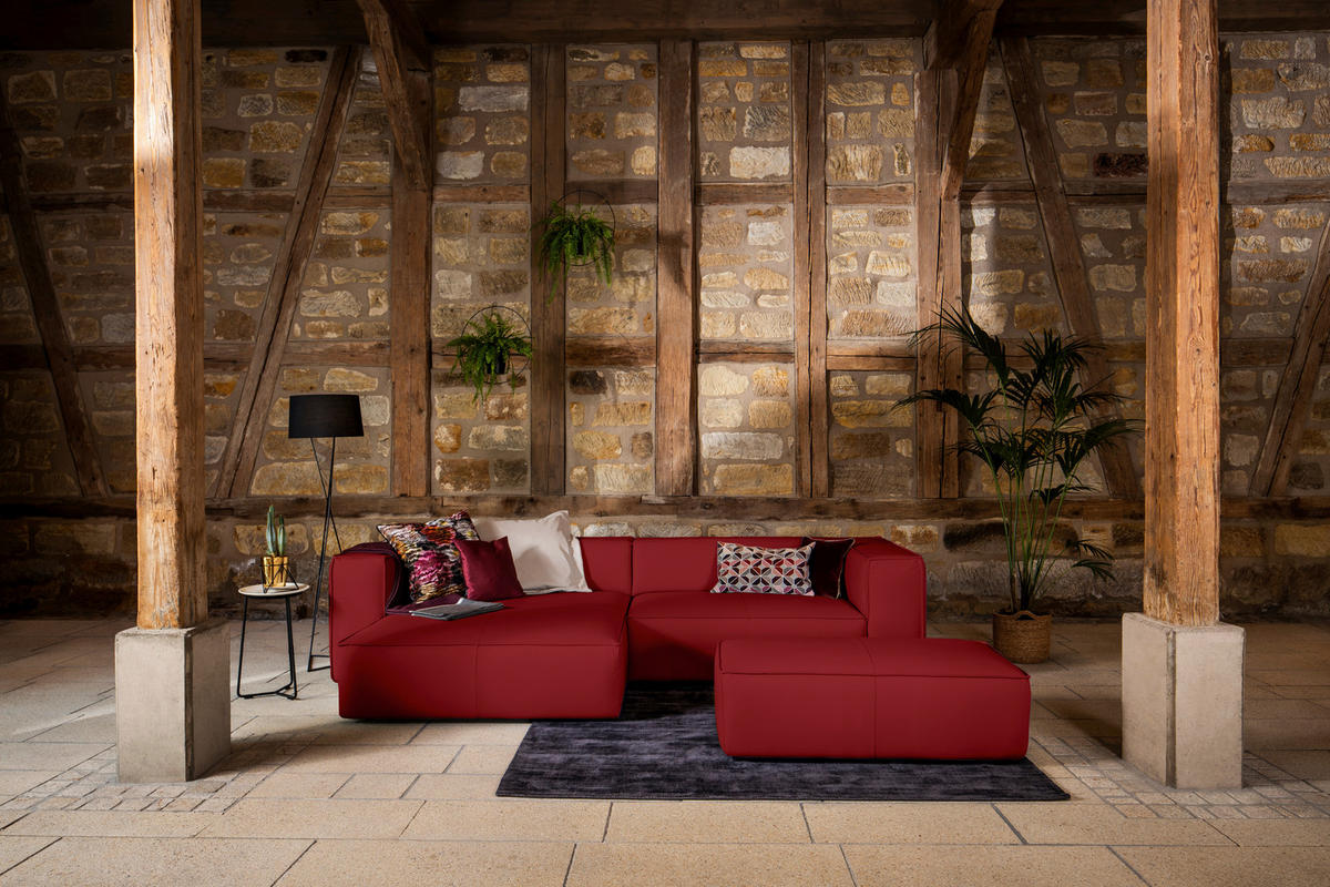 ECKSOFA in Echtleder Dunkelrot  - Schwarz/Dunkelrot, Modern, Leder/Kunststoff (164/300cm) - W.Schillig