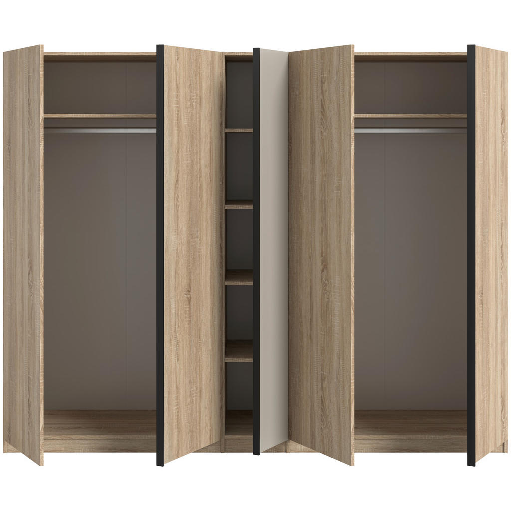 Thumbnail - Mid.you Drehtürenschrank, Sonoma Eiche, Kaschmir, Holzwerkstoff, Holzoptik, 6 Fächer, 230x183x53 cm, FSC Mix, Schlafzimm...