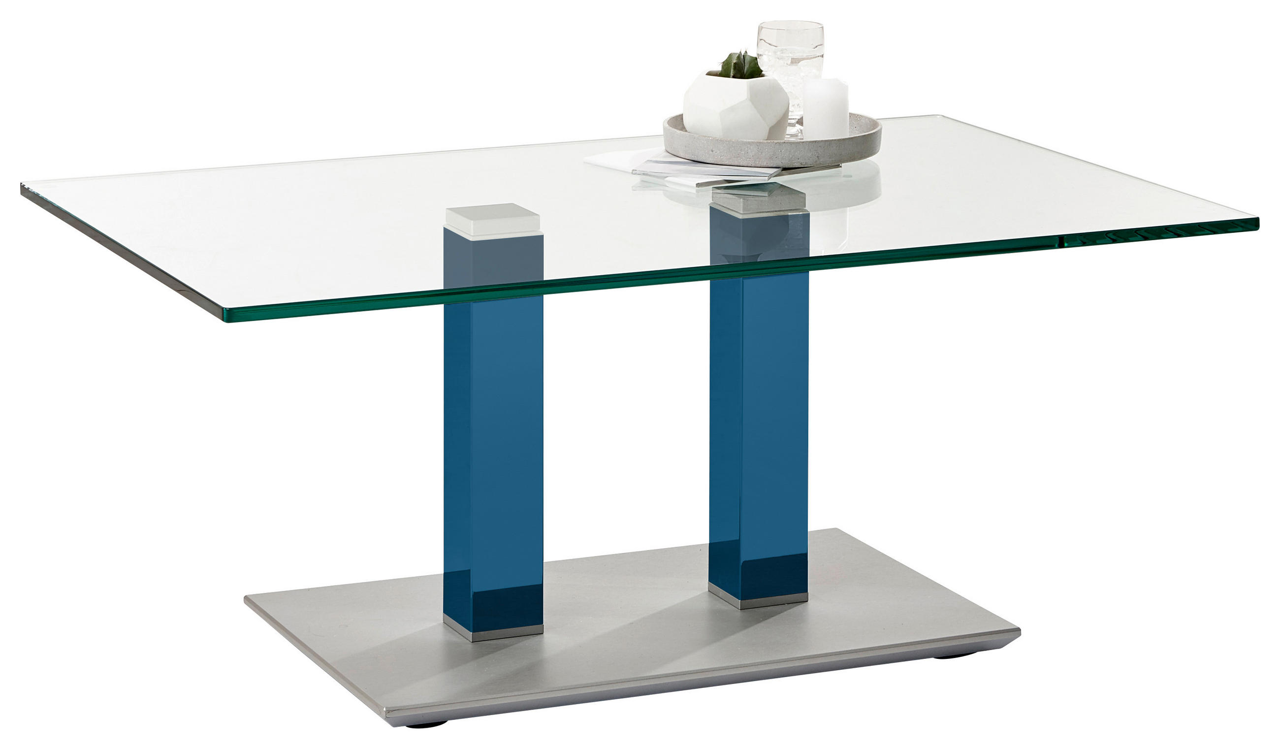 COUCHTISCH Klarglas 110/70/46-65 cm rechteckig Blau, Edelstahlfarben  - Blau/Edelstahlfarben, Design, Glas/Kunststoff (110/70/46-65cm)