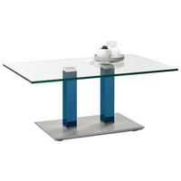 COUCHTISCH Klarglas 110/70/46-65 cm rechteckig Blau, Edelstahlfarben  - Blau/Edelstahlfarben, Design, Glas/Kunststoff (110/70/46-65cm)
