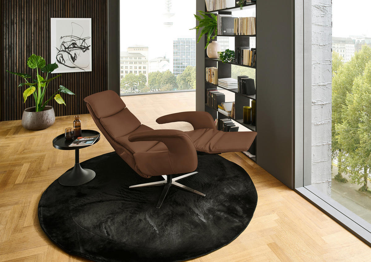 RELAXSESSEL in Leder Cognac  - Edelstahlfarben/Cognac, Design, Leder/Metall (76/119/86cm) - Dieter Knoll