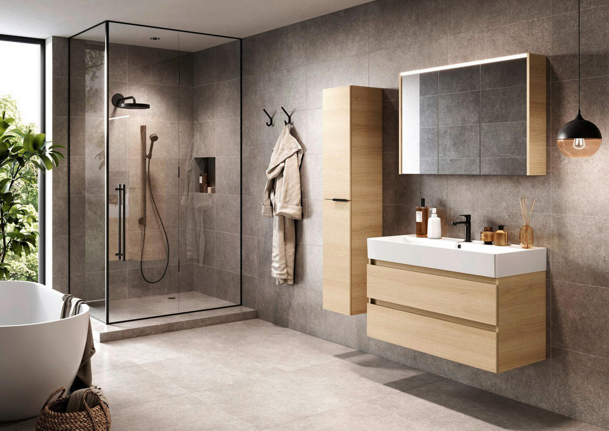 SPIEGELSCHRANK 100/68,3/16,5 cm  - Eichefarben/Silberfarben, MODERN, Glas/Holzwerkstoff (100/68,3/16,5cm) - Voleo