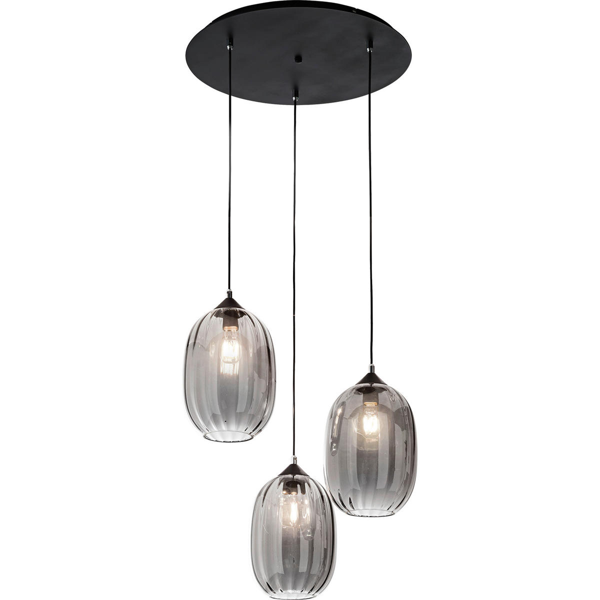 HÄNGELEUCHTE 55/200 cm  - Schwarz/Grau, Design, Glas/Metall (55/200cm) - Fabas Luce