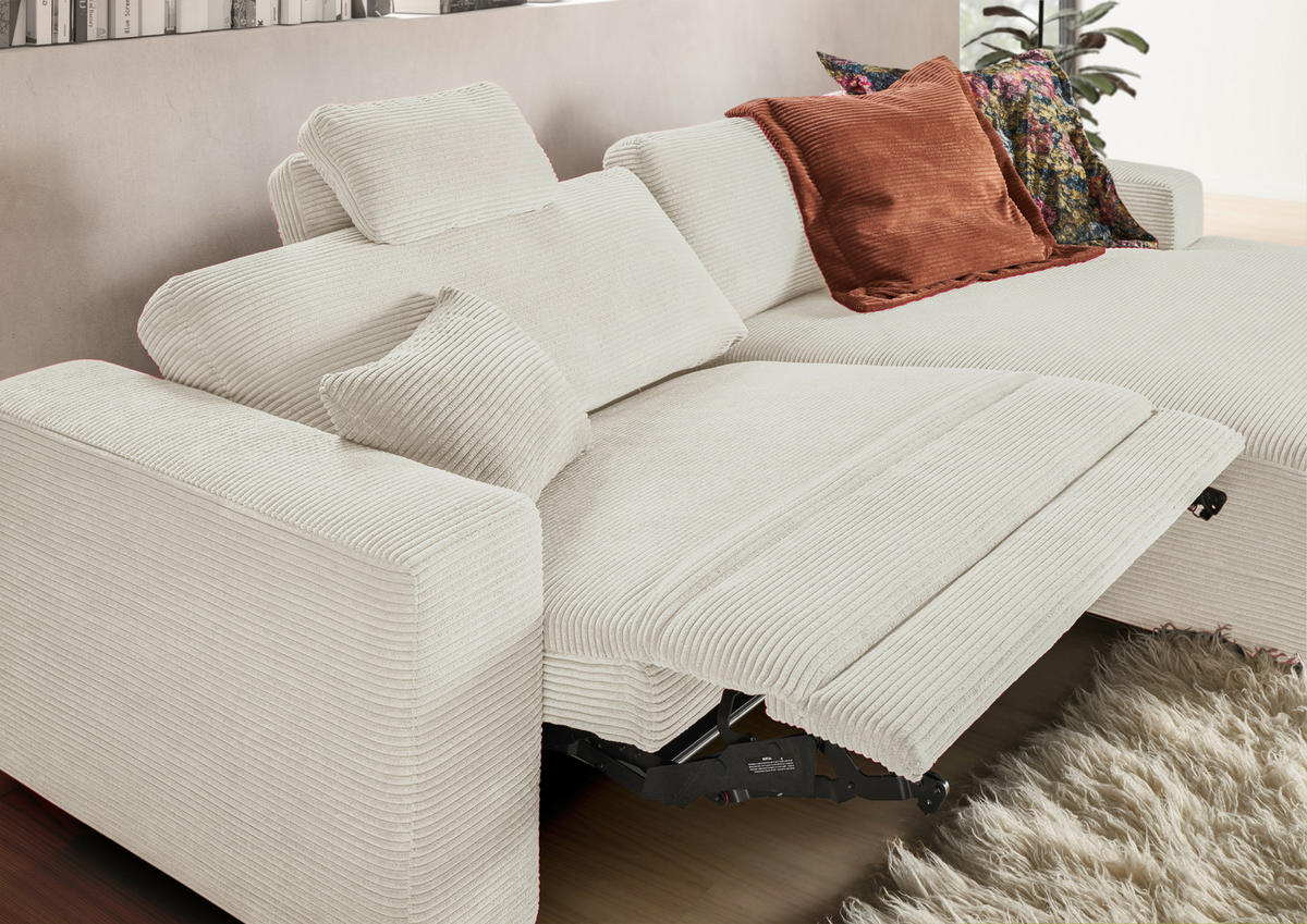 ECKSOFA inkl. Relaxfunktion Naturfarben Cord  - Schwarz/Naturfarben, Design, Kunststoff/Textil (296/168cm) - Pure Home Lifestyle