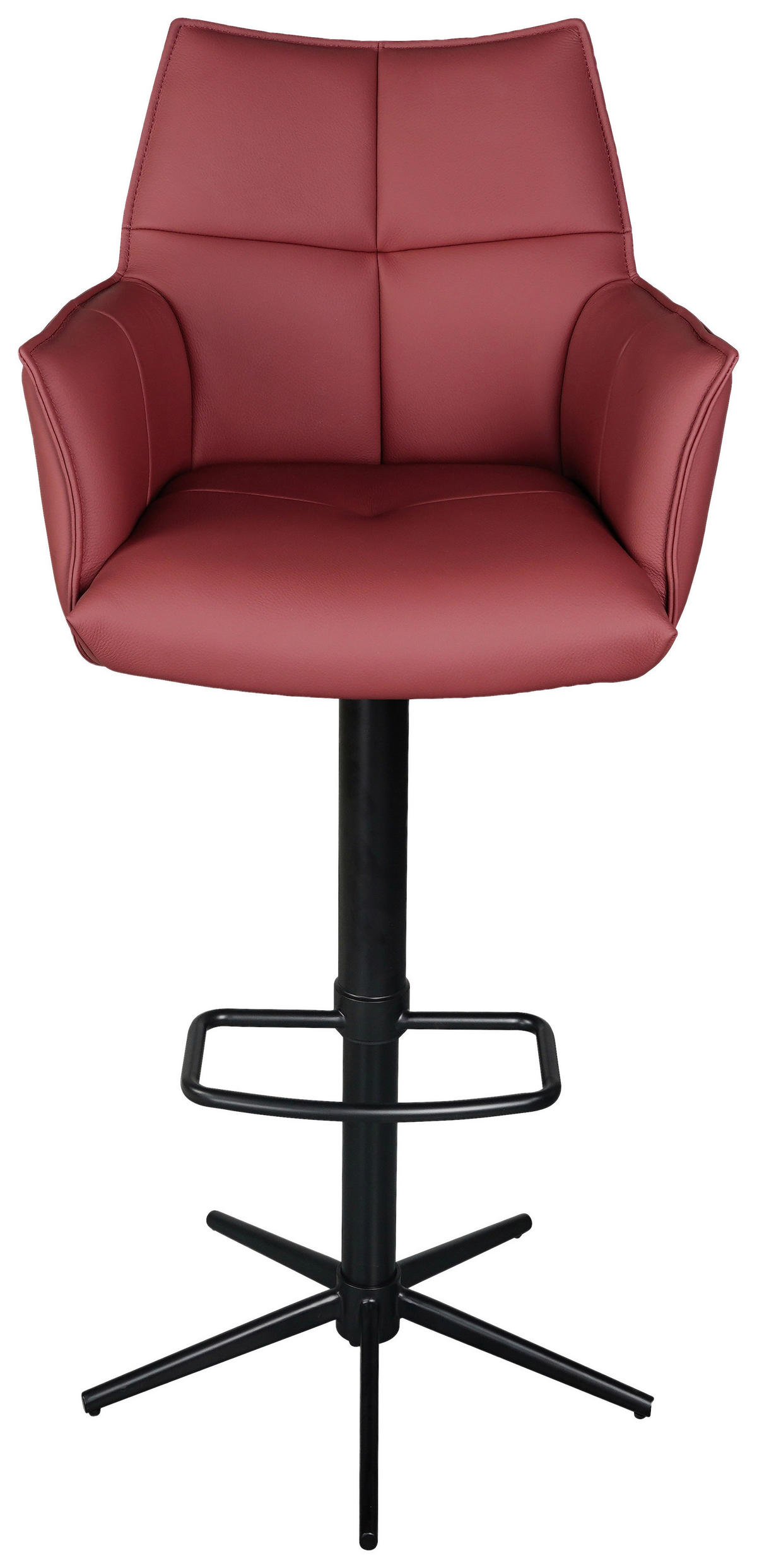 BARHOCKER Echtleder Schwarz, Weinrot Sitzfläche 360° drehbar  - Weinrot/Schwarz, Design, Leder/Metall (54/96-121/56cm) - Novel