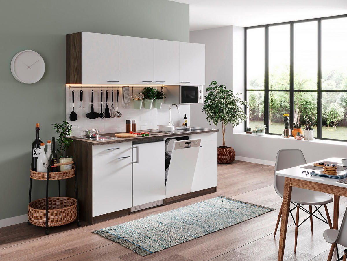 KÜCHENBLOCK 195 cm   in Weiß, Eichefarben  - Eichefarben/Weiß, Basics, Holzwerkstoff (195cm) - Respekta