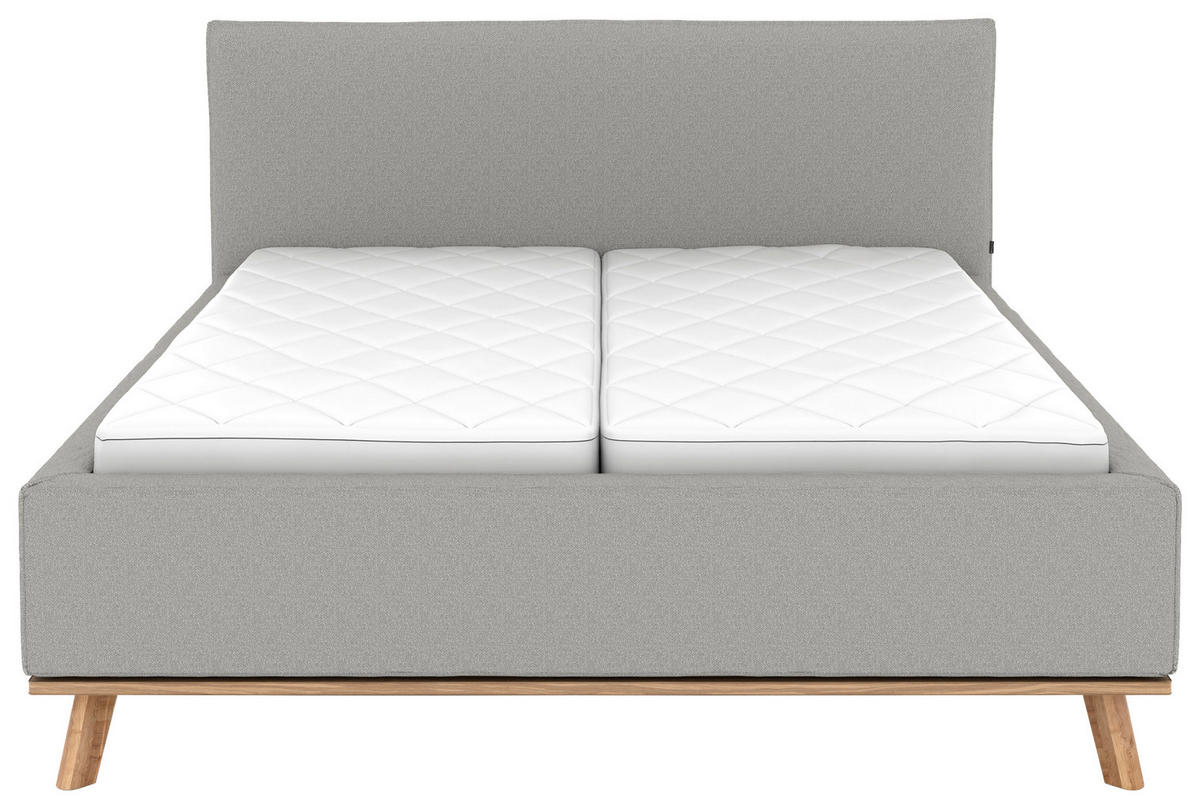 POLSTERBETT 160/200 cm,  in Hellgrau, Matratze, Lattenrost, Bettkasten, H2 + H3 = mittel + fest  - Eichefarben/Hellgrau, Design, Holz/Textil (160/200cm) - Musterring
