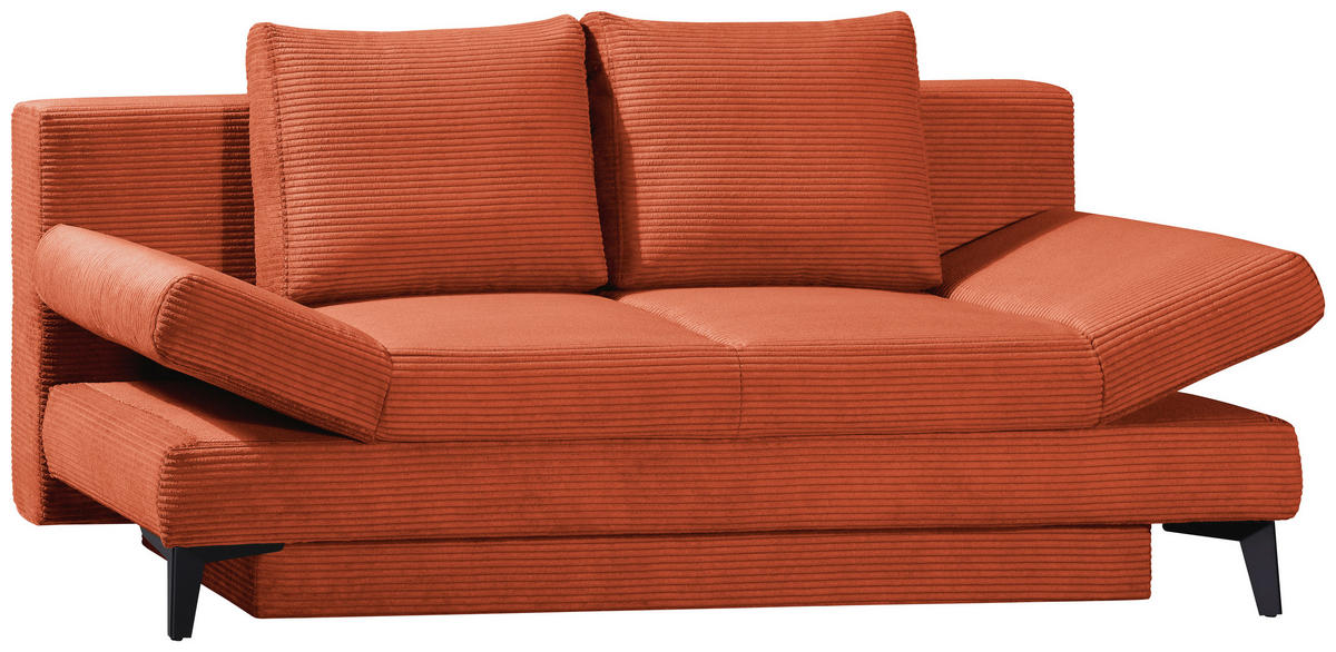SCHLAFSOFA Cord Rostfarben  inkl. Bettkasten, Schlaffunktion, Armteilverstellung  - Rostfarben/Schwarz, Design, Textil/Metall (200/85/90cm) - Novel
