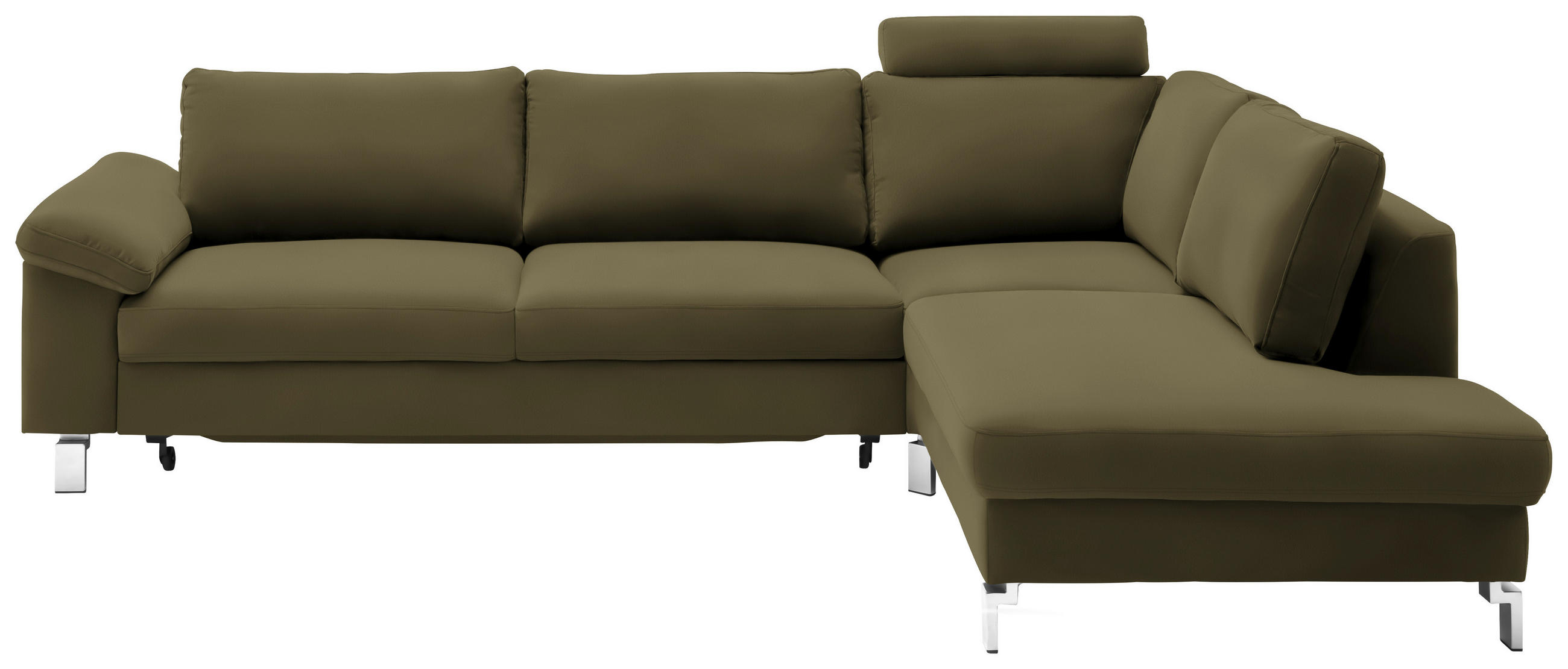ECKSOFA Echtleder Grün  - Chromfarben/Grün, Design, Leder/Metall (281/200cm) - Pure Home Lifestyle