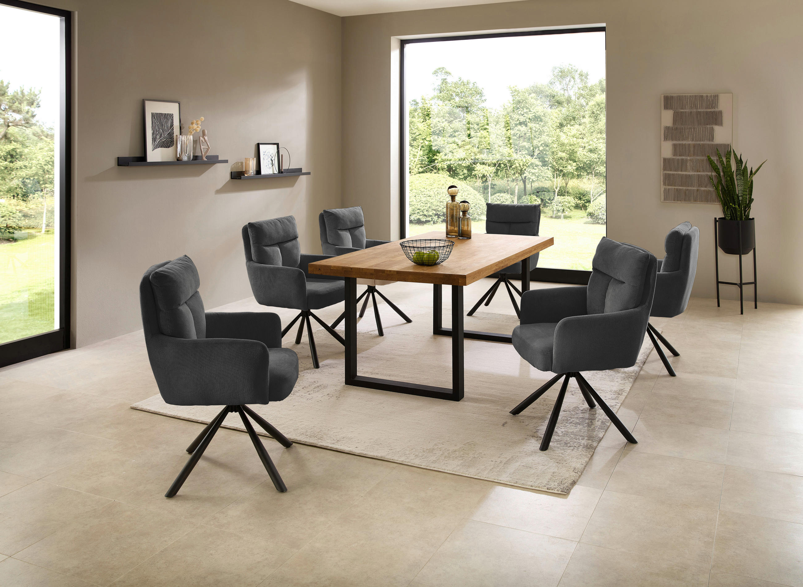 ESSTISCH in Holz, Metall 180/100/76 cm   - Eichefarben/Schwarz, MODERN, Holz/Metall (180/100/76cm) - Livetastic