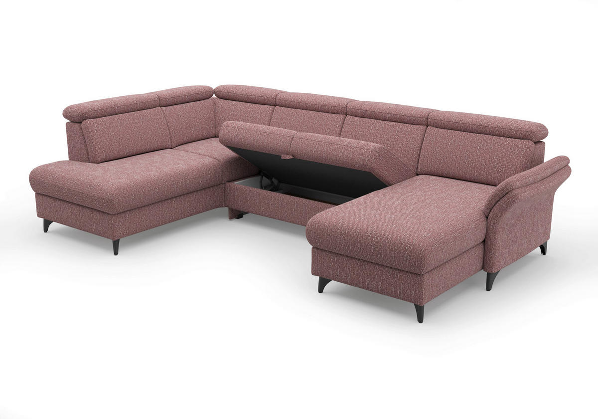 WOHNLANDSCHAFT GLENDALE E Aubergine Chenille  - Aubergine/Schwarz, KONVENTIONELL, Textil/Metall (193/321/166cm) - Sit & More