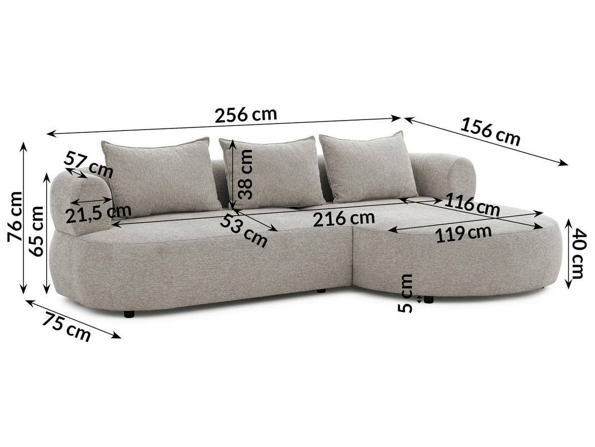 ECKSOFA in Chenille Hellgrau  - Hellgrau/Schwarz, Design, Kunststoff/Textil (256/156cm) - Livetastic