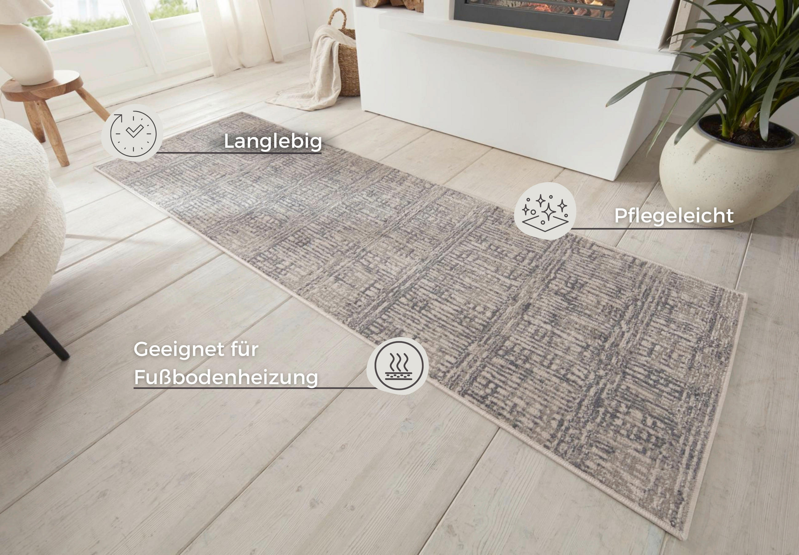 LÄUFER 80/200 cm Terrain  - Creme/Grau, Design, Kunststoff/Textil (80/200cm)