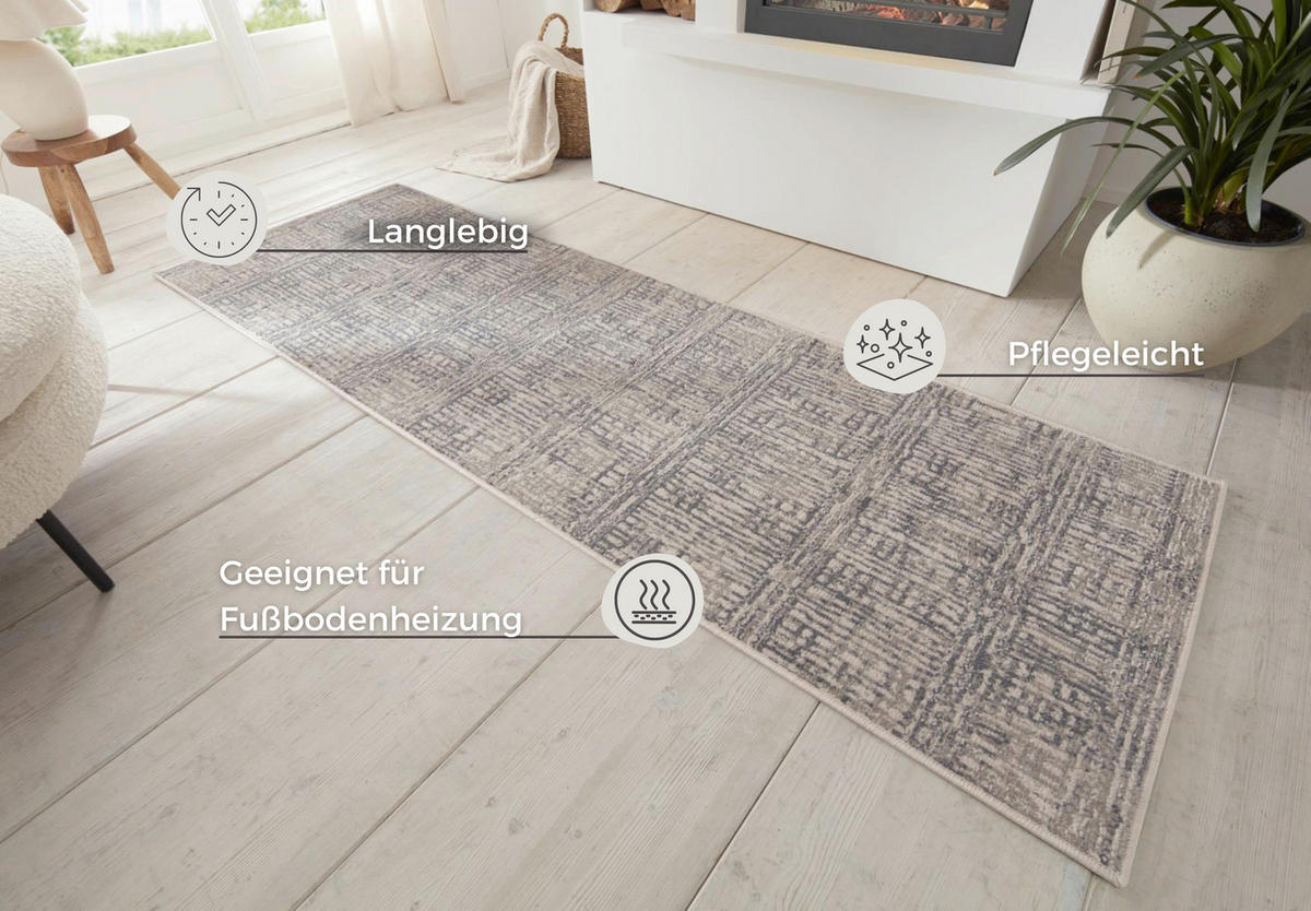 LÄUFER 80/200 cm Terrain  - Creme/Grau, Design, Kunststoff/Textil (80/200cm)