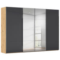 SCHWEBETÜRENSCHRANK  in Schwarz, Eiche Artisan  - Chromfarben/Schwarz, Design, Glas/Holzwerkstoff (316/235/68cm) - Novel