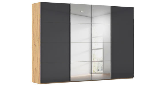 SCHWEBETÜRENSCHRANK  in Schwarz, Eiche Artisan  - Chromfarben/Schwarz, Design, Glas/Holzwerkstoff (316/235/68cm) - Novel