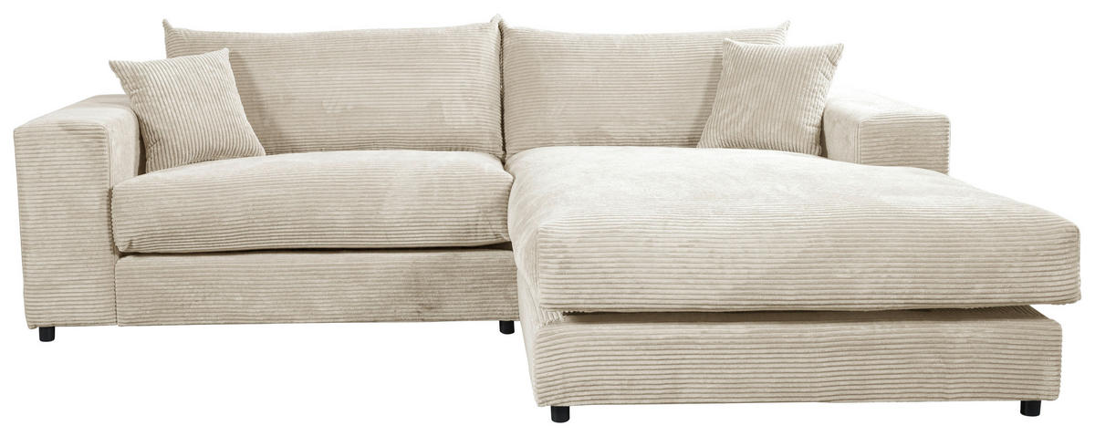 ECKSOFA  Cord, Velours Creme  - Creme/Schwarz, Basics, Kunststoff/Textil (265/180cm) - Livetastic