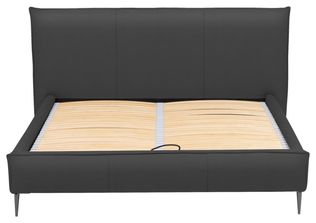 POLSTERBETT 140/200 cm,  in Anthrazit, gepolstertes Kopfteil, Lattenrost, Bettkasten,  - Anthrazit/Schwarzchrom, KONVENTIONELL, Leder/Holz (140/200cm) - Esposa