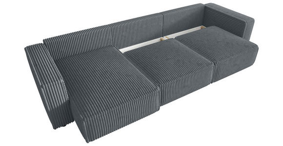 ECKSOFA Grau Cord Zierkissen, Rückenkissen, Schlaffunktion, Rücken echt  - Schwarz/Grau, MODERN, Kunststoff/Textil (350/168cm) - Xora
