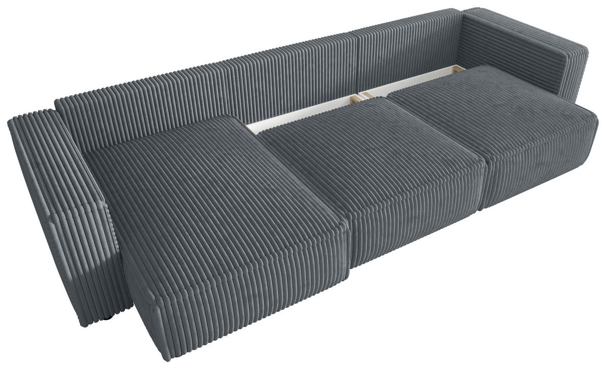 ECKSOFA Grau Cord Zierkissen, Rückenkissen, Schlaffunktion, Rücken echt  - Schwarz/Grau, MODERN, Kunststoff/Textil (350/168cm) - Xora