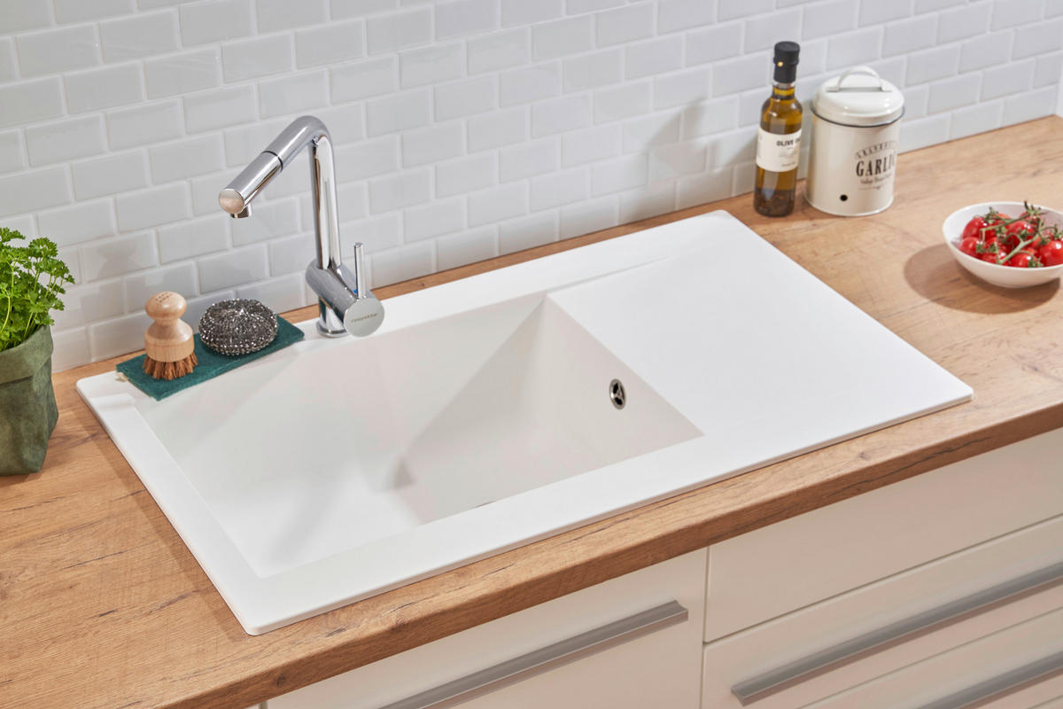 SPÜLE 1712DENVER86X50W  - Weiß, Trend, Glas/Kunststoff (86/20/50cm) - Respekta