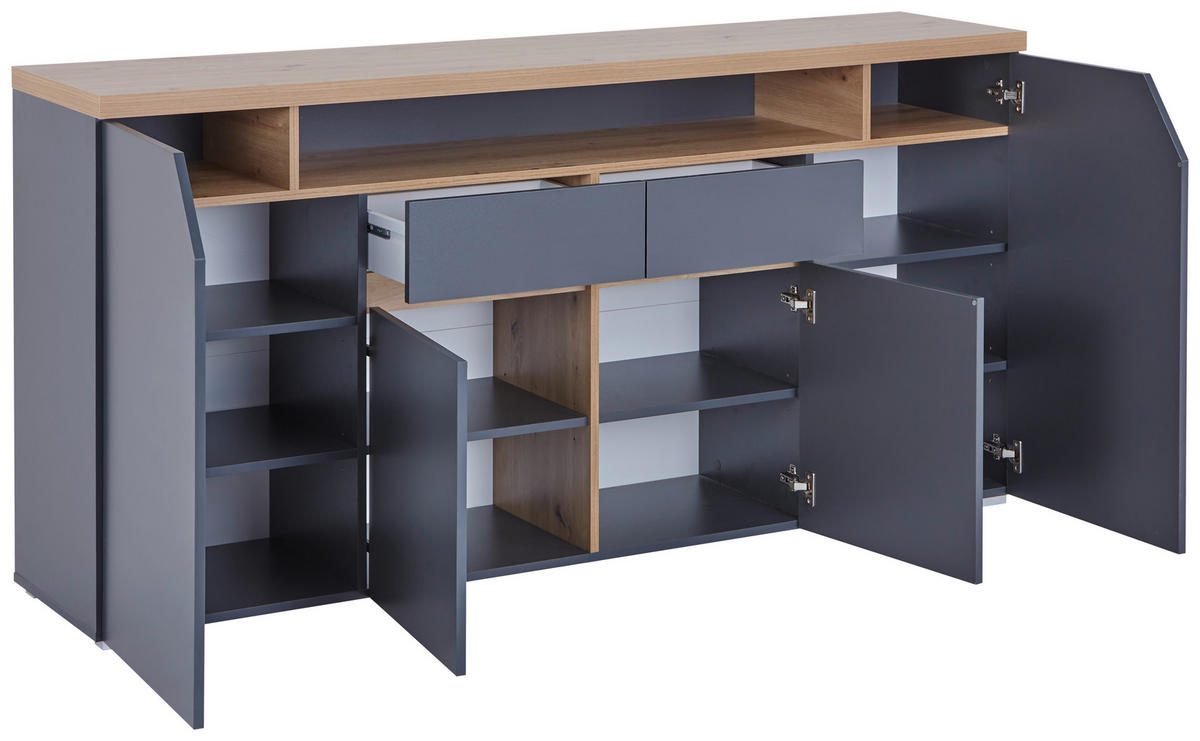 KOMODA, antracit, hrast artisan  - bela/antracit, Moderno, leseni material (180,5/91,6/40cm) - MID.YOU