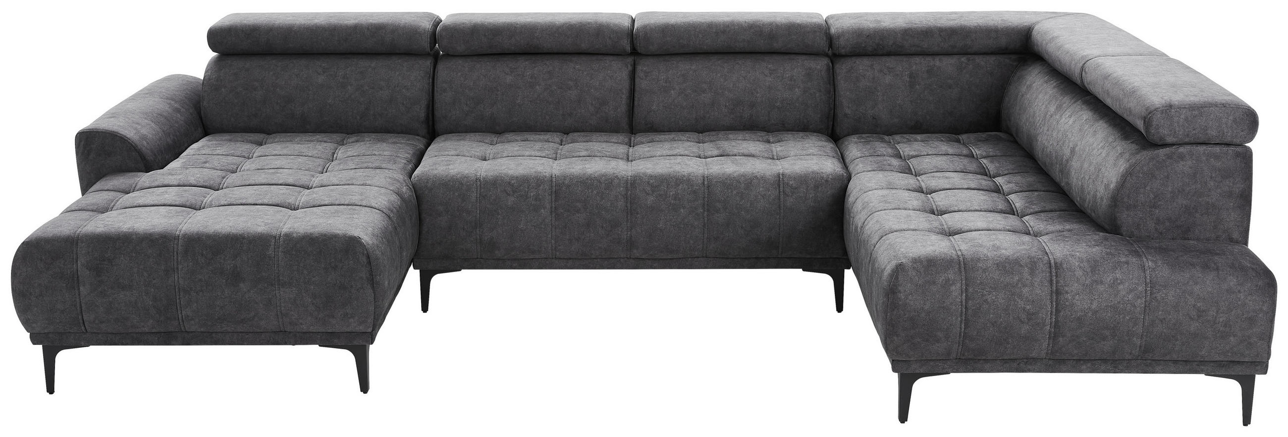 WOHNLANDSCHAFT in Velours Graphitfarben  - Schwarz/Graphitfarben, Design, Textil/Metall (172/340/191cm) - Stylife