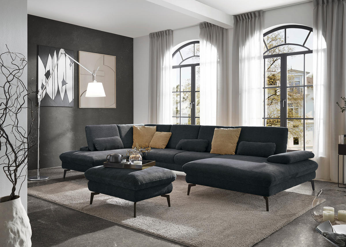 WOHNLANDSCHAFT in Webstoff Anthrazit  - Anthrazit/Schwarz, Design, Textil/Metall (208/354/157cm) - Dieter Knoll